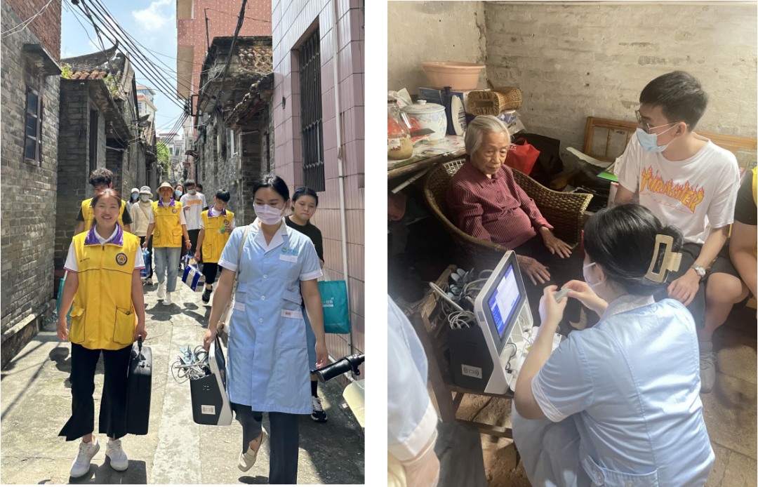 攜康工作人員提著智慧診療簽約一體機(jī)前往老人家中進(jìn)行免費(fèi)健康服務(wù)